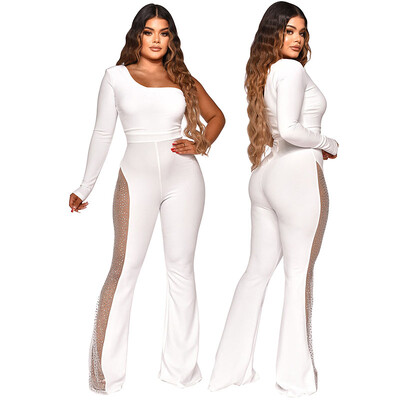 Moodsad poolõladest õlgadest vabastatud kombinesoonid Elegantsed pikkade varrukatega võrkõmblused õhukesed strassikiviga kombinesoonid naistele