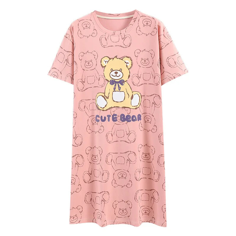 Korean Style Ins moteriški vasariniai medvilniniai naktiniai marškiniai trumpomis rankovėmis nėščioms moterims ilga suknelė virš kelių