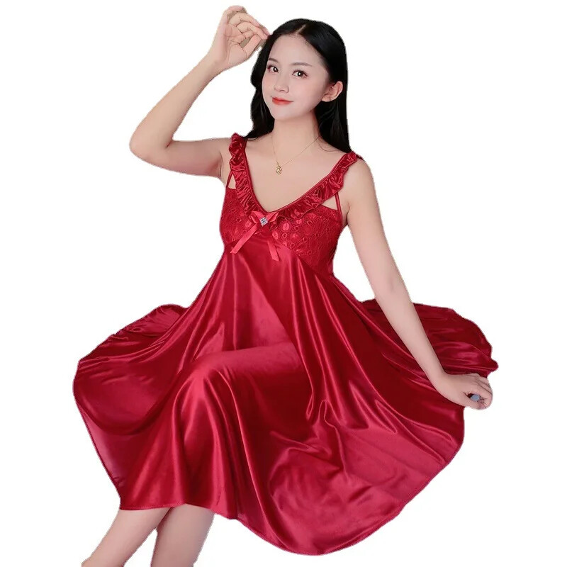 Vasaros moteriška seksuali V formos iškirptė ledinė šilko miegui skirta suknelė Didmeninė prekyba modeliuojama šilko namų apranga be rankovių naktiniai marškinėliai