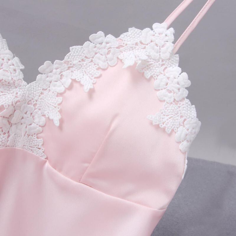 Moteriškas seksualus apatinis trikotažas Moteriška šilkinė suknelė Babydoll naktinis marškinys naktinukai Suknelė miegui Nėriniai šilko chalatas Slip Suknelės Naktinė suknelė Karšta