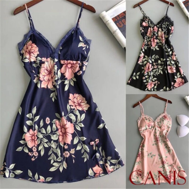 Moteriškas seksualus apatinis trikotažas Moteriška šilkinė suknelė Babydoll naktinis marškinys naktinukai Suknelė miegui Nėriniai šilko chalatas Slip Suknelės Naktinė suknelė Karšta