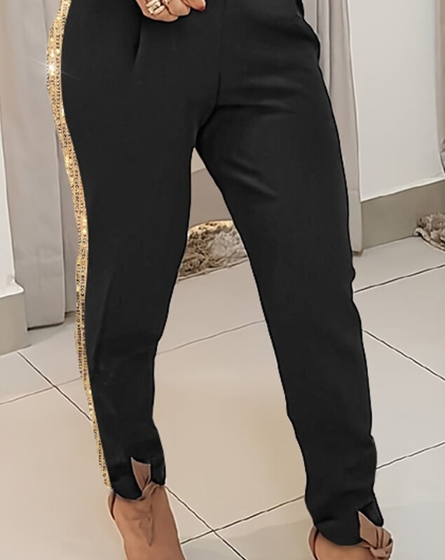 2023 m. rudens, žiemos pavasario, naujos mados laisvalaikio kontrasto blizgučiai su V formos kaklu su diržu kombinezonas Naujos mados, laisvalaikio vienetai