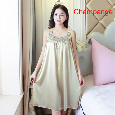 Naiste seksikas naiste pikk siidist satiinist öökleit Varrukateta öösärk Öösärk, pitsiline öösärk Naiste ööriided