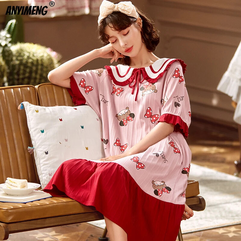 Naiste suvised puuvillased lühikeste varrukatega magamiskotid Dropshipping Nighty Printsessi stiilis Tüdrukute öösärgid Naiste multifilmide magamiskoit