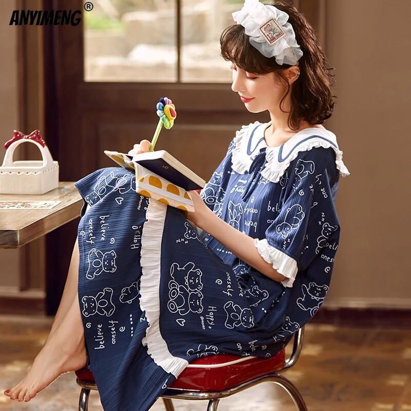 Naiste suvised puuvillased lühikeste varrukatega magamiskotid Dropshipping Nighty Printsessi stiilis Tüdrukute öösärgid Naiste multifilmide magamiskoit