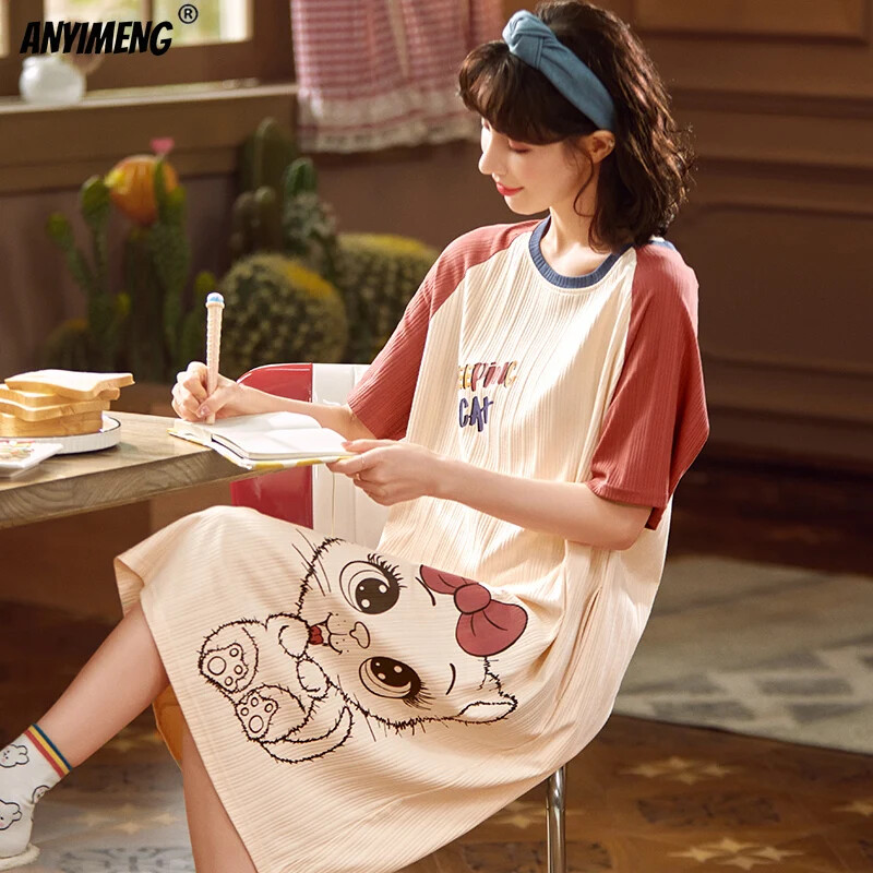 Naiste suvised puuvillased lühikeste varrukatega magamiskotid Dropshipping Nighty Printsessi stiilis Tüdrukute öösärgid Naiste multifilmide magamiskoit