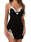 Mežģīņu zīda satīna naktskrekls Sieviešu guļamveļa Seksīga apakšveļa bez piedurknēm V veida kakla siksnas naktskrekli naktskrekli naktskrekli guļamkrekli