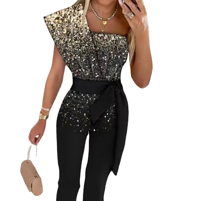 2024 m. pavasario vasara Naujas Perlamutrinis kombinezonas europietiško stiliaus diržu, liekninančio dizaino besiūlė moteriška suknelė be rankovių