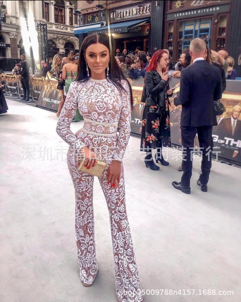 Moteriški kombinezonai Vienspalvis tuščiaviduris kostiumas Madingi nėriniai O formos iškirpte Temperamento plonas kombinezonas Moteriškas megztinis laisvalaikio drabužiai