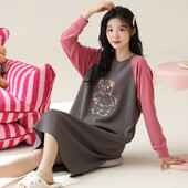 Puhtast puuvillast pikkade varrukatega unekleit naistele sügishooaja põlvedeni öösärk, mugav soe