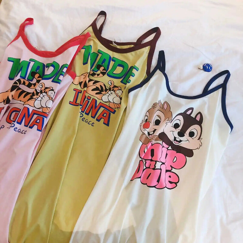 Sexytank sieviešu brīva piegriezuma karikatūra jauka vidēja garuma tankkleita vasaras jauna ikdienas mājas apģērba naktskrekls guļamkrekls