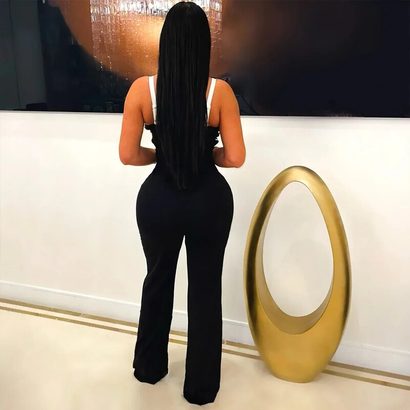 BWQ naiste V-kaelusega seljata laia säärega sirged varrukateta kombinesoonid, 2025. aasta kevadised lapitööd, seksikas ühes tükis tänavarõivaste komplekt