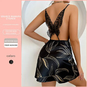 Siidsatiinist naiste öösärk Varrukateta pitsist liblikas seljas Naiste magamisriided kroonkaelusega öörõivad tahkete lehtedega kodurõivad rõivad