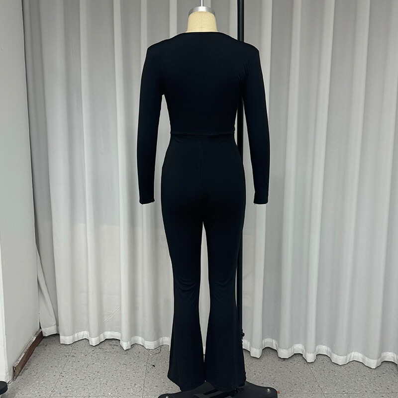 „Wefads“ kombinezonas Moteriški drabužiai Madingi tvirti ilgomis rankovėmis V kaklo tuščiaviduriai diržai su užtrauktu juosmeniu.