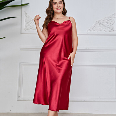 Mood Solid Color Plus Size magamisriided naistele Suvised Imitatsioonid Siid Seksikad Suspenderid Öösärgid Vaba aeg Koduriided Pidžaamad