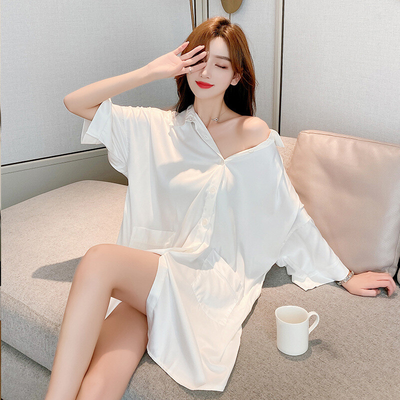 Sieviešu naktskrekli Satīna zīda mežģīnes V veida kakla izgriezuma krekls guļamveļa pogas Naktsveļa kleita Seksīga apakšveļa kleita halāts Mājas kleita Naktskrekls