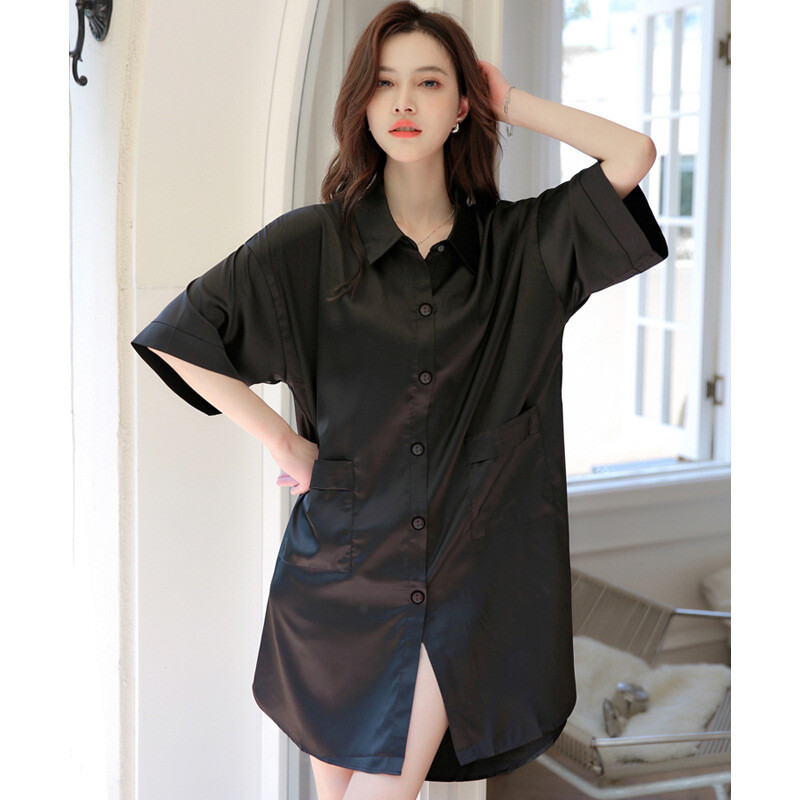 Sieviešu naktskrekli Satīna zīda mežģīnes V veida kakla izgriezuma krekls guļamveļa pogas Naktsveļa kleita Seksīga apakšveļa kleita halāts Mājas kleita Naktskrekls