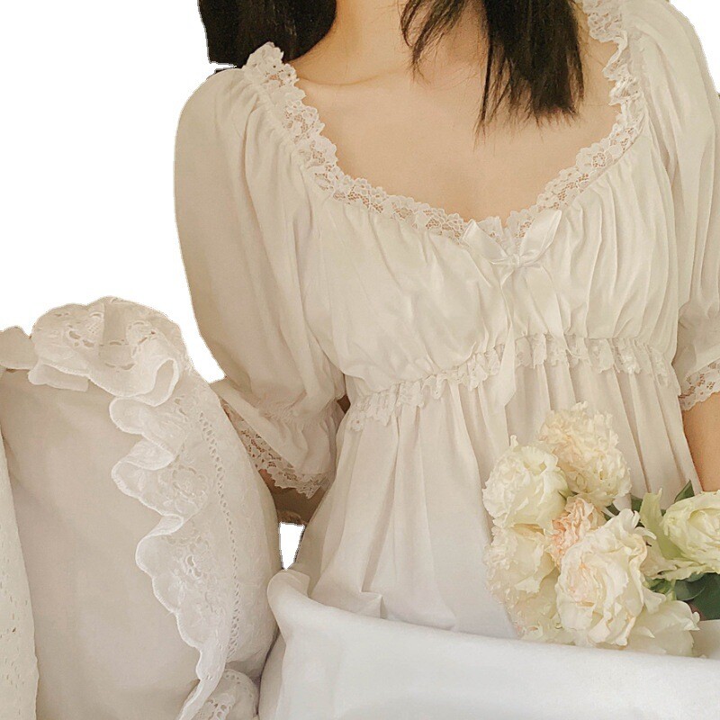 Női hálóingek szatén selyem rövid ujjú hálóruha V-nyakú csipke hálóruha masni ruha szexi fehérnemű ruha háziruha hálóruha