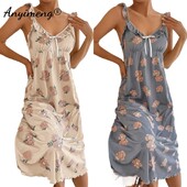 Ruffle Kleit Elegantne lilleline kodukleit Šikk õhuke hommikumantlid Naiste pesu Imeilusad naiste öösärgid Suvine mood Retro öösärk