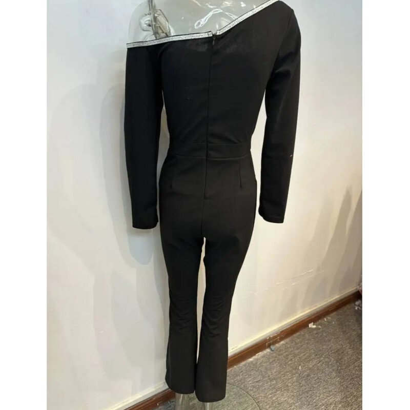 Nauji madingi blizgučiai kombinezonai, moteriški, seksualūs, blizgantys, plonai prigludę vienspalviai kombinezonai ilgomis rankovėmis platėjančių kelnių žaidimų kostiumas