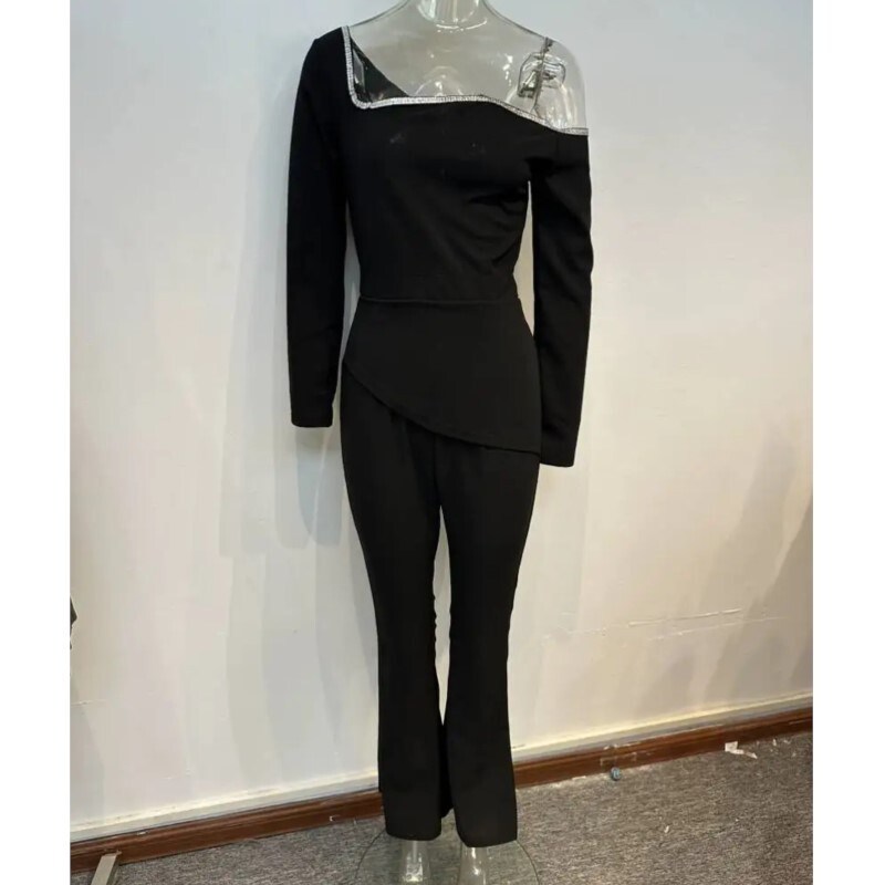 Nauji madingi blizgučiai kombinezonai, moteriški, seksualūs, blizgantys, plonai prigludę vienspalviai kombinezonai ilgomis rankovėmis platėjančių kelnių žaidimų kostiumas