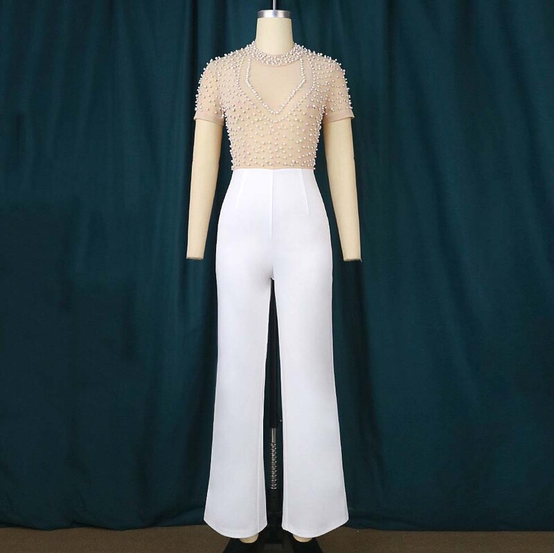 Eleganti sieviešu kombinezoni un rombiņi ar īsām piedurknēm ar pērlītēm ar augstu vidukli un greznu sieviešu dzimšanas dienas vakariņu kombinezonu