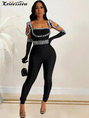 Kricesseen Glamrours Girl Rhinestones kombinezons ar cimdiem Sparkle Crystal Night Out Rompers viengabala kombinezoni dzimšanas dienas tērpi