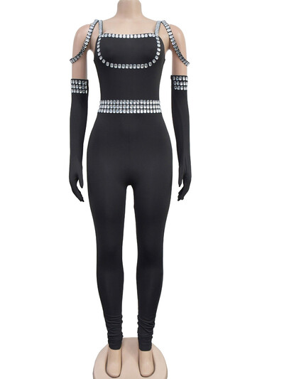 Kricesseen Glamrours Girl Rhinestones kombinezons ar cimdiem Sparkle Crystal Night Out Rompers viengabala kombinezoni dzimšanas dienas tērpi