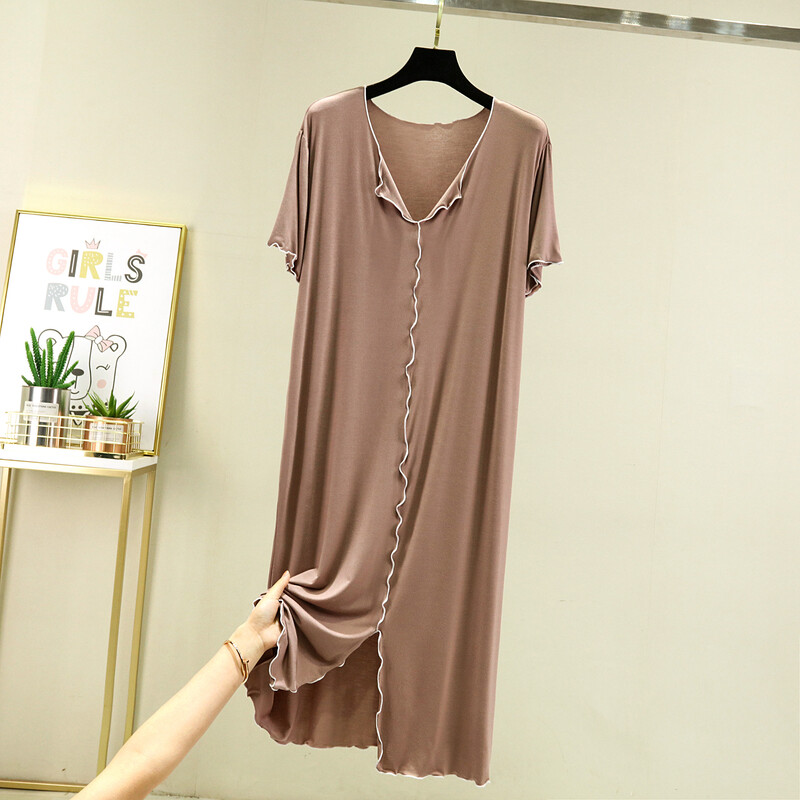 Vasaros modalinė naktinė suknelė moterims Nauji laisvalaikio naktiniai marškinėliai V kaklu Patogūs miegui naktiniai marškinėliai Didelio dydžio namų apranga L-2XL