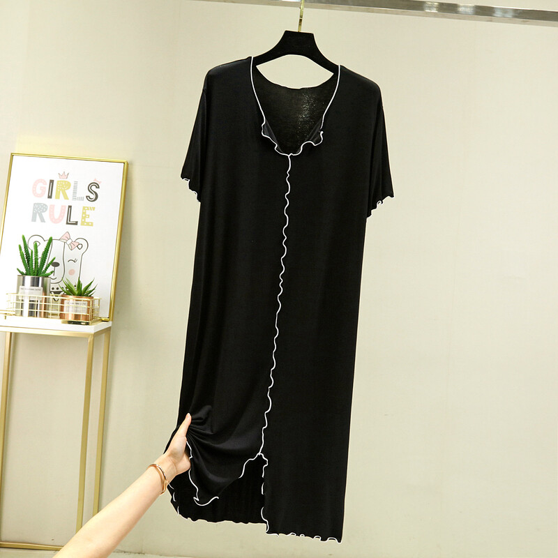 Vasaros modalinė naktinė suknelė moterims Nauji laisvalaikio naktiniai marškinėliai V kaklu Patogūs miegui naktiniai marškinėliai Didelio dydžio namų apranga L-2XL