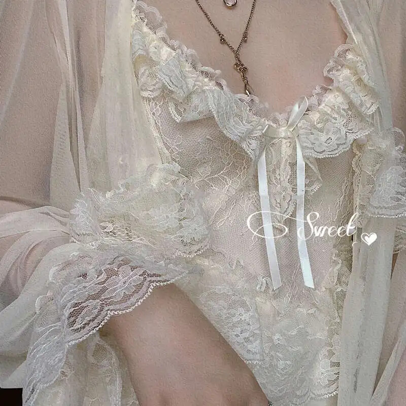 Vintage sieviešu galma stila plāns tills halāts/naktskrekls Sieviešu princešu naktskrekli Pasaku pidžamas guļamveļa sieviešu apģērbs