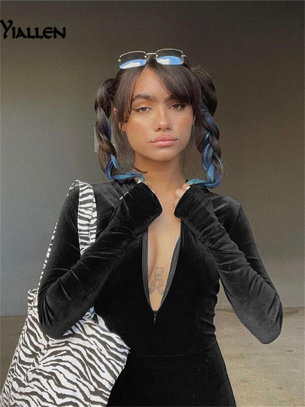 Yiallen rudens solidžios mados ploni kombinezonai moteriški su gobtuvu, ilgomis rankovėmis, užtrauktuku Gatvės laisvalaikio moteriški juodi ilgi kelnių šliaužtinukai Nauji, karšti