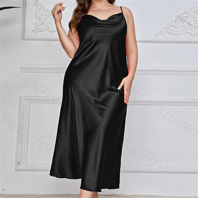 Suures suuruses 3Xl 4Xl 5Xl Öösärk Daam Seksikas Swing Collar Öösärk Pikk Pesu Naiste Suvine Uus Satiinist magamisriided Öörõivad