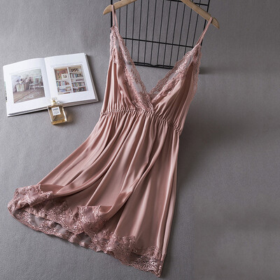 Seksīgs raibs mežģīņu bikšturis naktskrekls jauns vasaras sieviešu mini naktskrekls guļamveļa brīvs zīda satīna mājas apģērbs apakšveļa