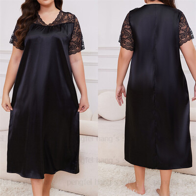 2025. aasta uus öösärk, naiste vaba aja koduriided, seksikas pitsist ja varrukatega öösärk, pikk öösärk, pehme satiinist puhkeriided, suur suurus 5Xl