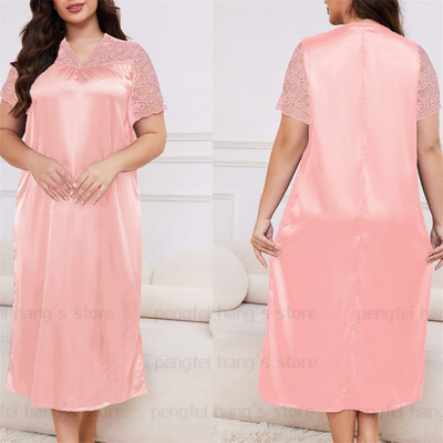 2025. aasta uus öösärk, naiste vaba aja koduriided, seksikas pitsist ja varrukatega öösärk, pikk öösärk, pehme satiinist puhkeriided, suur suurus 5Xl