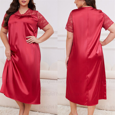 2025. aasta uus öösärk, naiste vaba aja koduriided, seksikas pitsist ja varrukatega öösärk, pikk öösärk, pehme satiinist puhkeriided, suur suurus 5Xl