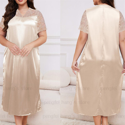 2025. aasta uus öösärk, naiste vaba aja koduriided, seksikas pitsist ja varrukatega öösärk, pikk öösärk, pehme satiinist puhkeriided, suur suurus 5Xl