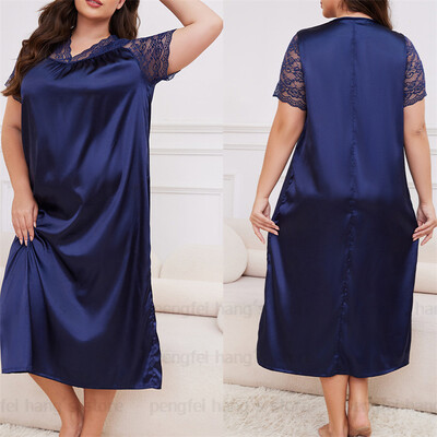 2025. aasta uus öösärk, naiste vaba aja koduriided, seksikas pitsist ja varrukatega öösärk, pikk öösärk, pehme satiinist puhkeriided, suur suurus 5Xl