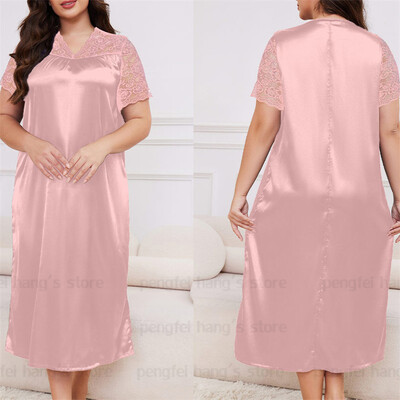 2025. aasta uus öösärk, naiste vaba aja koduriided, seksikas pitsist ja varrukatega öösärk, pikk öösärk, pehme satiinist puhkeriided, suur suurus 5Xl