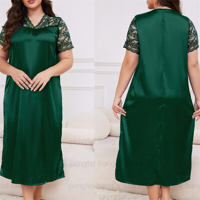 2025. aasta uus öösärk, naiste vaba aja koduriided, seksikas pitsist ja varrukatega öösärk, pikk öösärk, pehme satiinist puhkeriided, suur suurus 5Xl