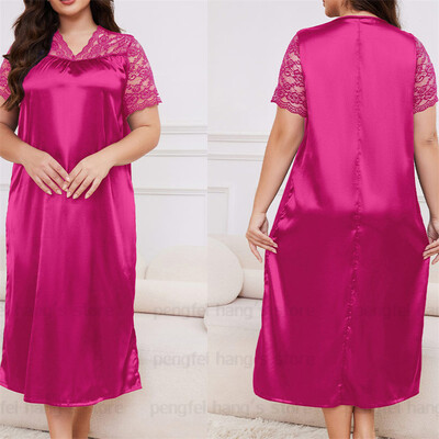 2025. aasta uus öösärk, naiste vaba aja koduriided, seksikas pitsist ja varrukatega öösärk, pikk öösärk, pehme satiinist puhkeriided, suur suurus 5Xl