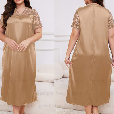 2025. aasta uus öösärk, naiste vaba aja koduriided, seksikas pitsist ja varrukatega öösärk, pikk öösärk, pehme satiinist puhkeriided, suur suurus 5Xl