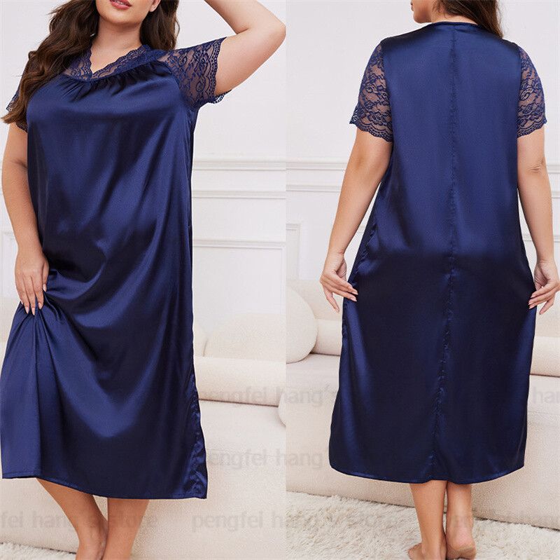 2025. aasta uus öösärk, naiste vaba aja koduriided, seksikas pitsist ja varrukatega öösärk, pikk öösärk, pehme satiinist puhkeriided, suur suurus 5Xl