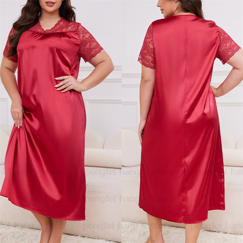 2025. aasta uus öösärk, naiste vaba aja koduriided, seksikas pitsist ja varrukatega öösärk, pikk öösärk, pehme satiinist puhkeriided, suur suurus 5Xl