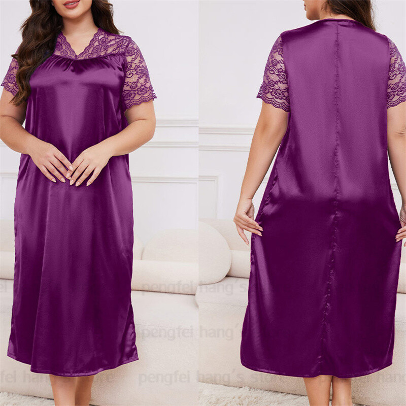 2025. aasta uus öösärk, naiste vaba aja koduriided, seksikas pitsist ja varrukatega öösärk, pikk öösärk, pehme satiinist puhkeriided, suur suurus 5Xl