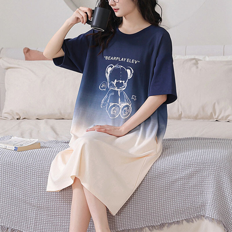 Moteriški naktiniai marškinėliai trumpomis rankovėmis 2024 m. vasariniai palaidi naktiniai marškinėliai Mieli animaciniai miegui skirti moteriški laisvalaikio drabužiai L-5XL
