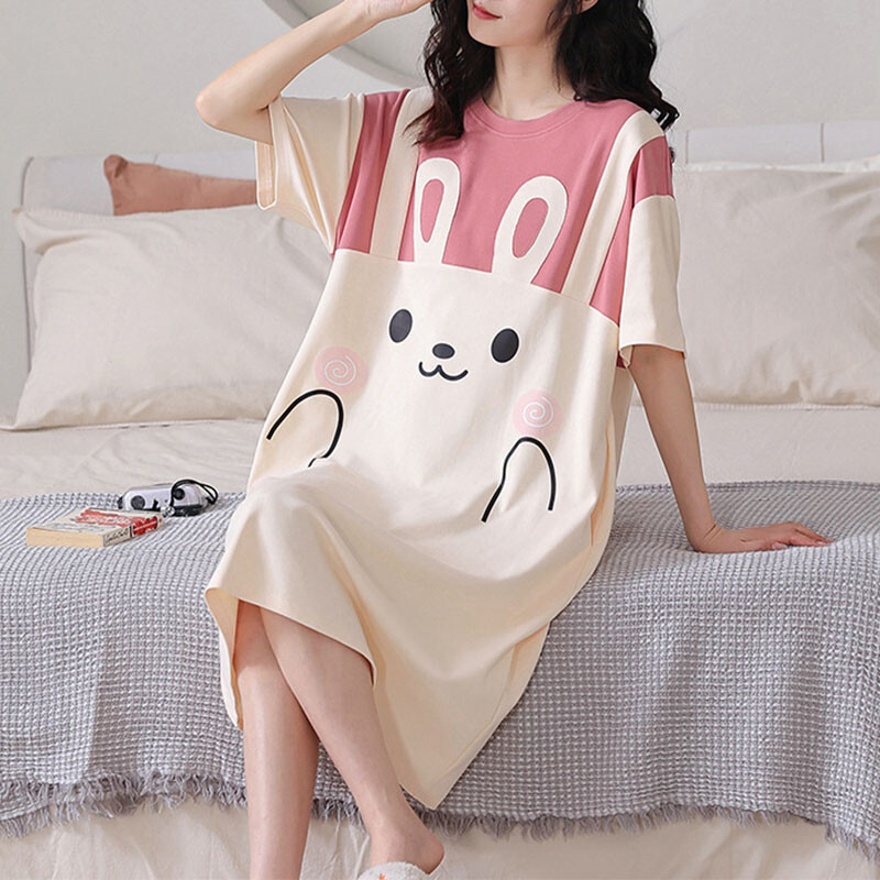 Moteriški naktiniai marškinėliai trumpomis rankovėmis 2024 m. vasariniai palaidi naktiniai marškinėliai Mieli animaciniai miegui skirti moteriški laisvalaikio drabužiai L-5XL