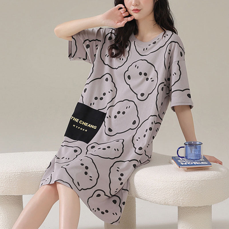 Moteriški naktiniai marškinėliai trumpomis rankovėmis 2024 m. vasariniai palaidi naktiniai marškinėliai Mieli animaciniai miegui skirti moteriški laisvalaikio drabužiai L-5XL