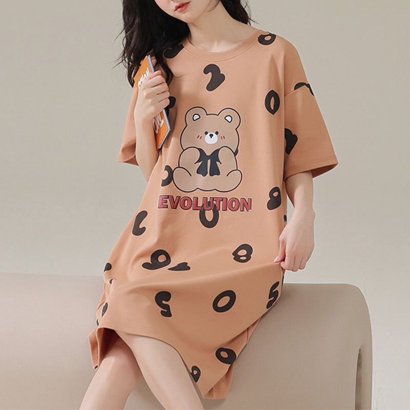 Moteriški naktiniai marškinėliai trumpomis rankovėmis 2024 m. vasariniai palaidi naktiniai marškinėliai Mieli animaciniai miegui skirti moteriški laisvalaikio drabužiai L-5XL